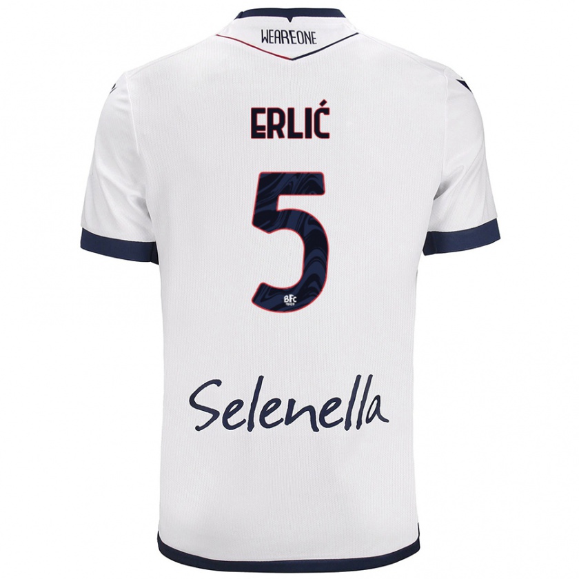 Kandiny Mujer Camiseta Martin Erlić #5 Blanco Azul Real 2ª Equipación 2024/25 La Camisa Chile