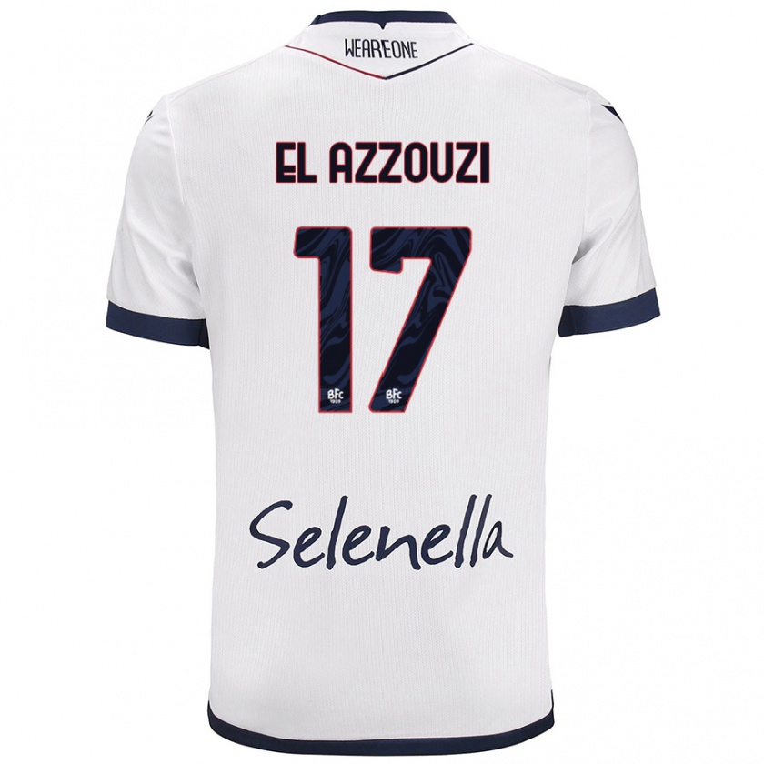 Kandiny Mujer Camiseta Oussama El Azzouzi #17 Blanco Azul Real 2ª Equipación 2024/25 La Camisa Chile