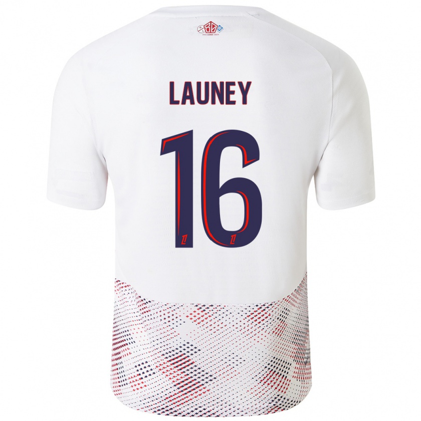 Kandiny Mujer Camiseta Elisa Launey #16 Blanco Azul Real 2ª Equipación 2024/25 La Camisa Chile