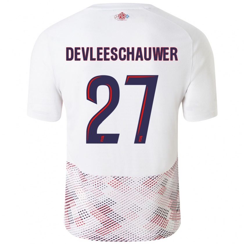 Kandiny Mujer Camiseta Gwenaëlle Devleeschauwer #27 Blanco Azul Real 2ª Equipación 2024/25 La Camisa Chile