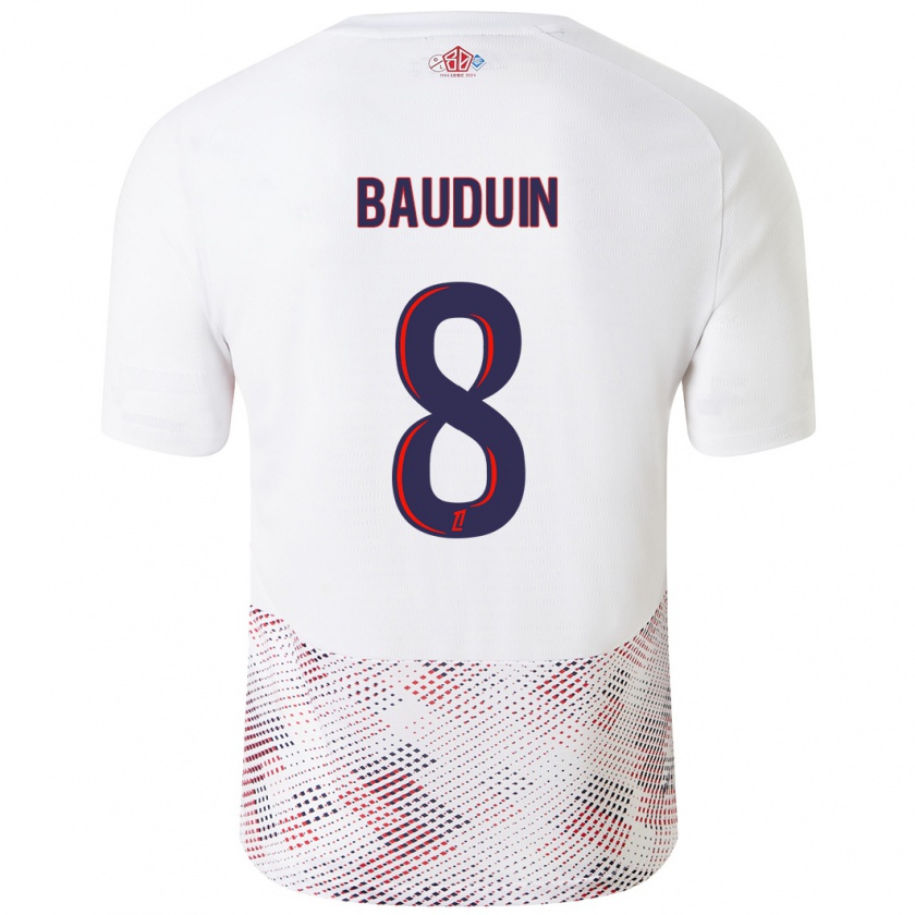 Kandiny Mujer Camiseta Justine Bauduin #8 Blanco Azul Real 2ª Equipación 2024/25 La Camisa Chile