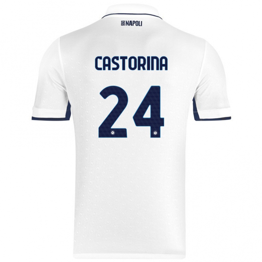 Kandiny Mujer Camiseta Alessandro Castorina #24 Blanco Azul Real 2ª Equipación 2024/25 La Camisa Chile