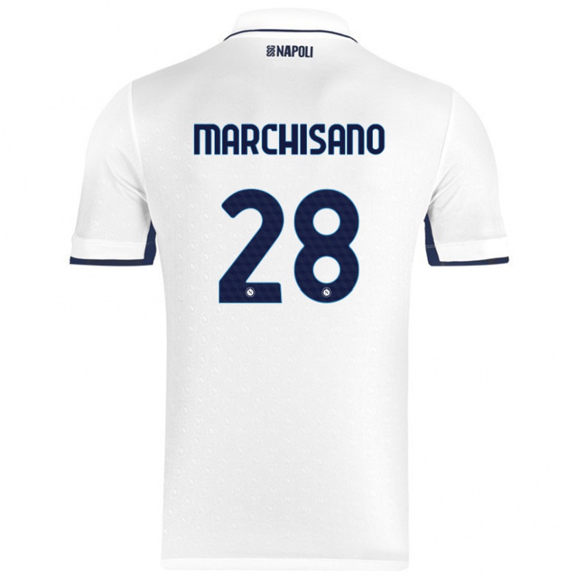 Kandiny Mujer Camiseta Matteo Marchisano #28 Blanco Azul Real 2ª Equipación 2024/25 La Camisa Chile