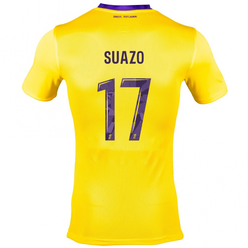 Kandiny Mujer Camiseta Gabriel Suazo #17 Amarillo Morado 2ª Equipación 2024/25 La Camisa Chile