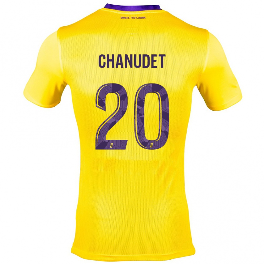 Kandiny Mujer Camiseta Coralie Chanudet #20 Amarillo Morado 2ª Equipación 2024/25 La Camisa Chile