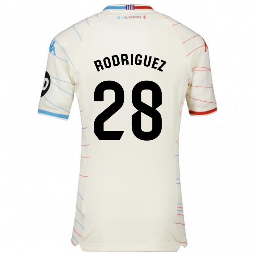 Kandiny Mujer Camiseta Yago Rodríguez #28 Blanco Rojo Azul 2ª Equipación 2024/25 La Camisa Chile