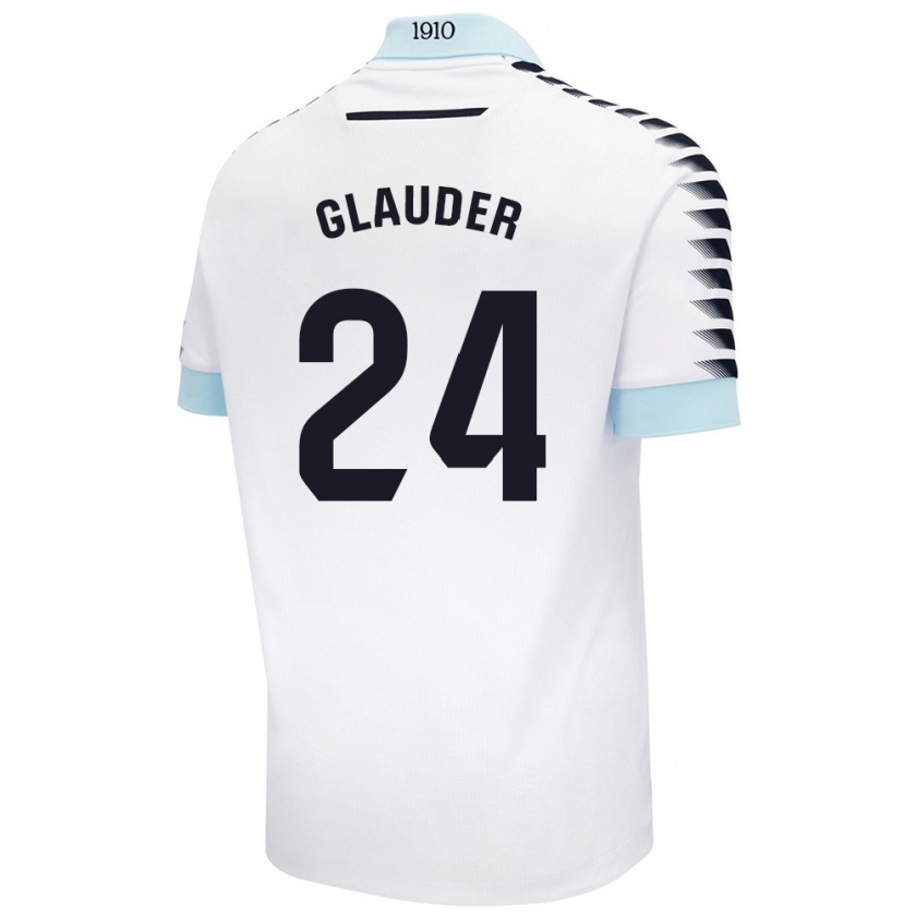 Kandiny Mujer Camiseta Cristian Glauder #24 Blanco Azul 2ª Equipación 2024/25 La Camisa Chile