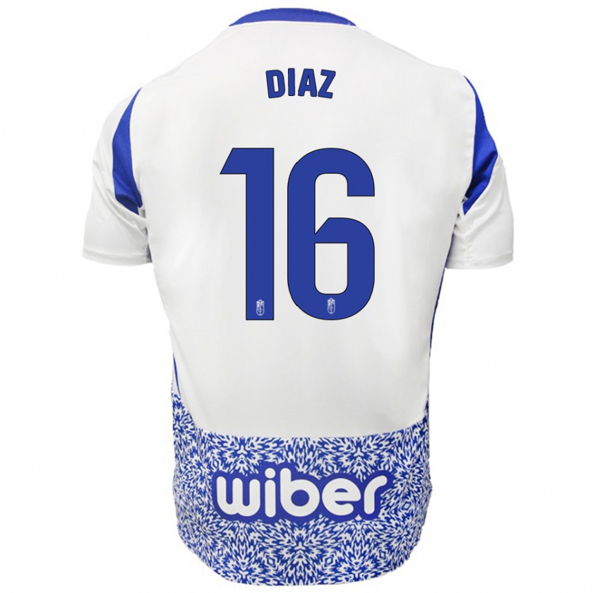 Kandiny Mujer Camiseta Víctor Díaz #16 Blanco Azul 2ª Equipación 2024/25 La Camisa Chile