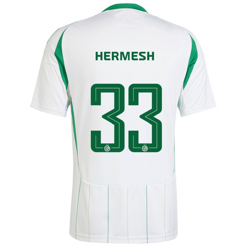 Kandiny Mujer Camiseta Liam Hermesh #33 Blanco Verde 2ª Equipación 2024/25 La Camisa Chile