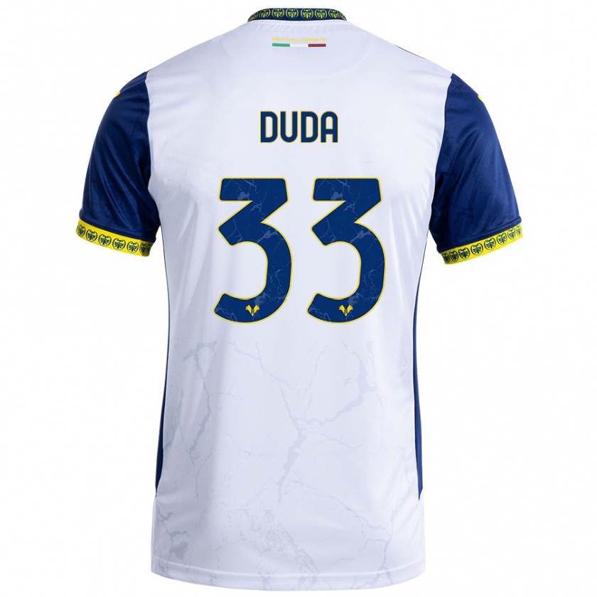 Kandiny Mujer Camiseta Ondrej Duda #33 Blanco Azul 2ª Equipación 2024/25 La Camisa Chile