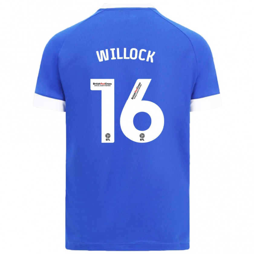 Kandiny Niño Camiseta Chris Willock #16 Azul Cielo 1ª Equipación 2024/25 La Camisa Chile