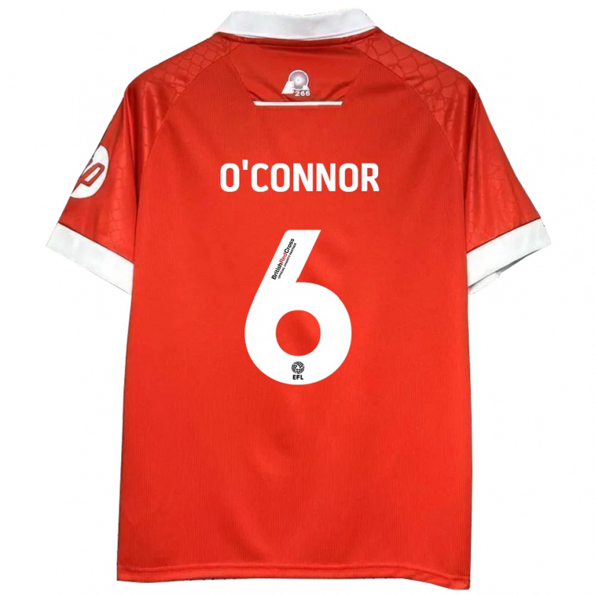 Kandiny Niño Camiseta Thomas O'connor #6 Rojo Blanco 1ª Equipación 2024/25 La Camisa Chile