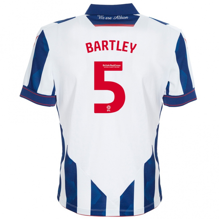 Kandiny Niño Camiseta Kyle Bartley #5 Blanco Azul Oscuro 1ª Equipación 2024/25 La Camisa Chile