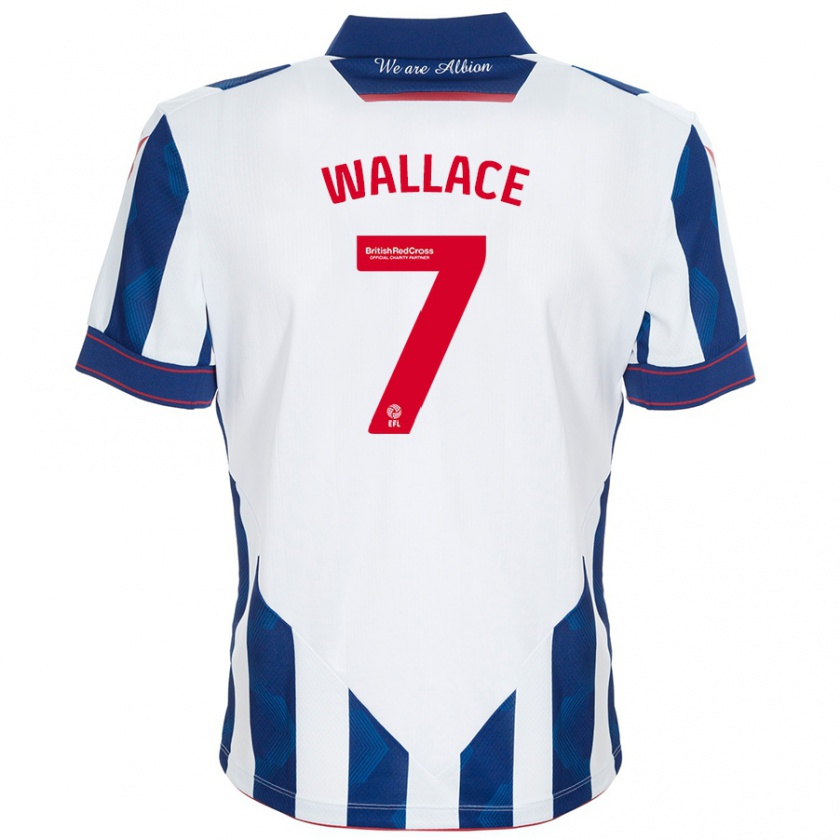 Kandiny Niño Camiseta Jed Wallace #7 Blanco Azul Oscuro 1ª Equipación 2024/25 La Camisa Chile