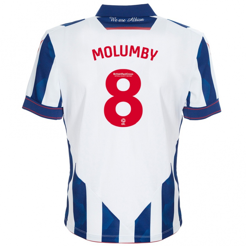 Kandiny Niño Camiseta Jayson Molumby #8 Blanco Azul Oscuro 1ª Equipación 2024/25 La Camisa Chile