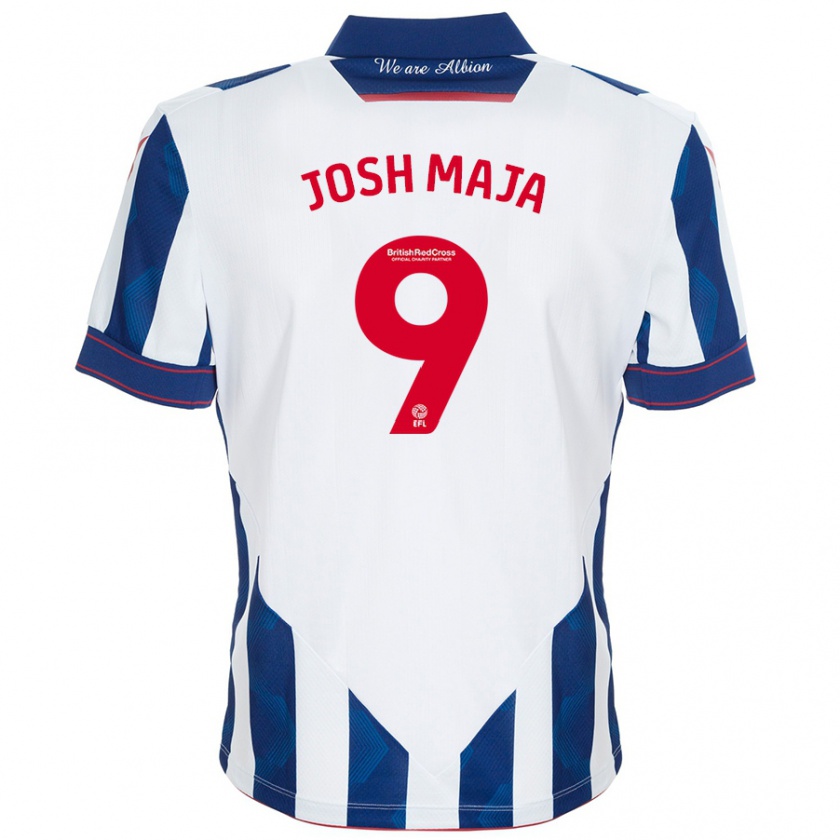 Kandiny Niño Camiseta Josh Maja #9 Blanco Azul Oscuro 1ª Equipación 2024/25 La Camisa Chile