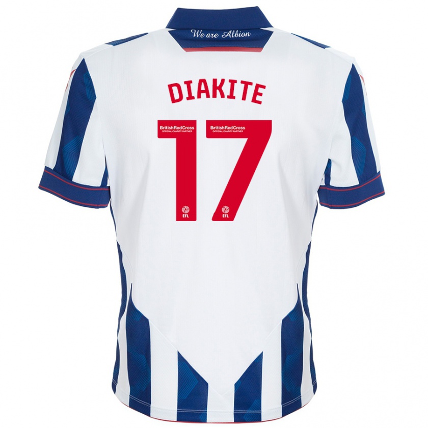 Kandiny Niño Camiseta Ousmane Diakité #17 Blanco Azul Oscuro 1ª Equipación 2024/25 La Camisa Chile