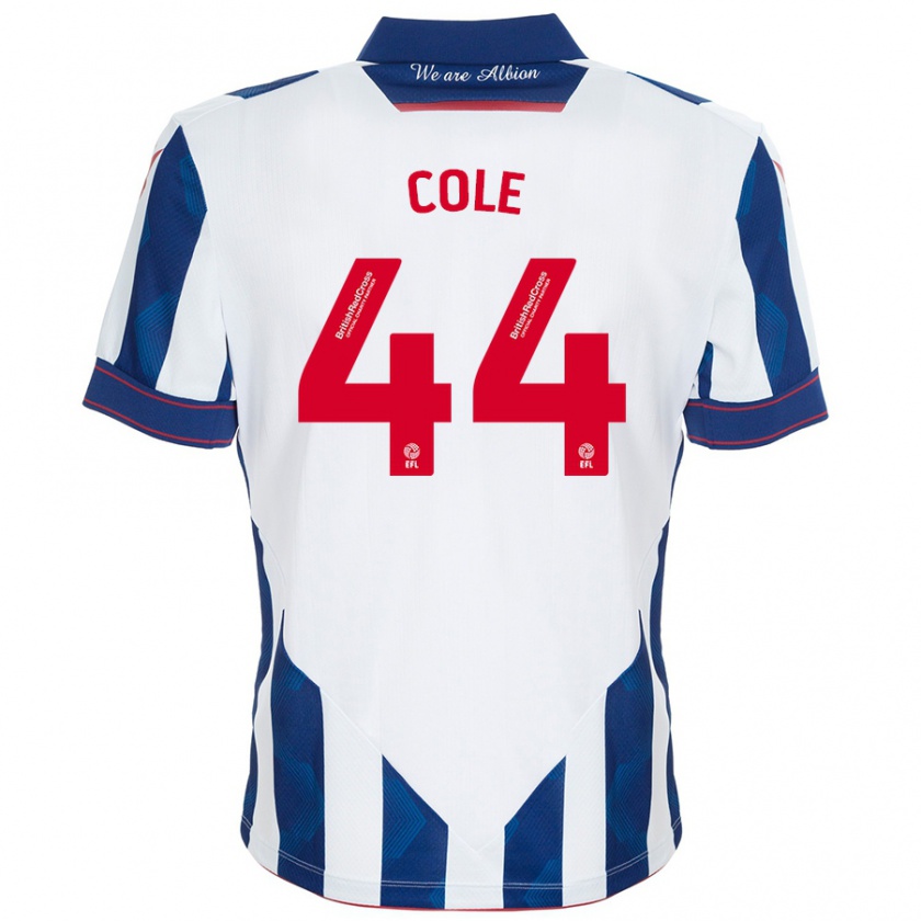 Kandiny Niño Camiseta Devante Cole #44 Blanco Azul Oscuro 1ª Equipación 2024/25 La Camisa Chile