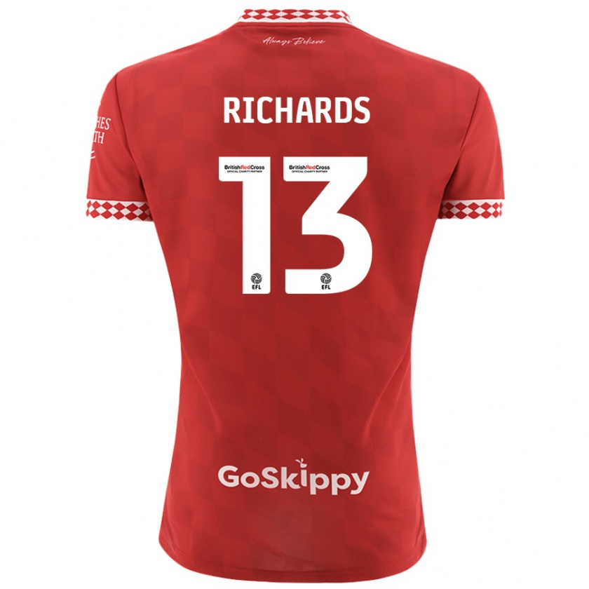 Kandiny Niño Camiseta Harvey Wiles-Richards #13 Rojo 1ª Equipación 2024/25 La Camisa Chile