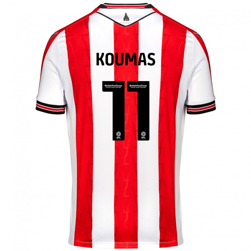 Kandiny Niño Camiseta Lewis Koumas #11 Rojo Blanco 1ª Equipación 2024/25 La Camisa Chile