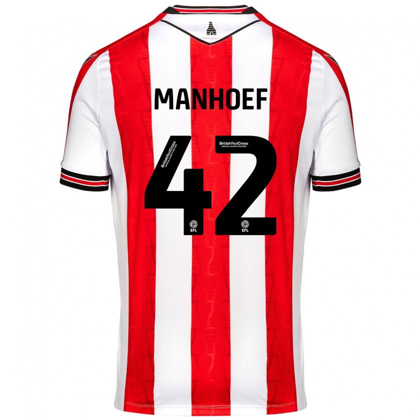 Kandiny Niño Camiseta Million Manhoef #42 Rojo Blanco 1ª Equipación 2024/25 La Camisa Chile