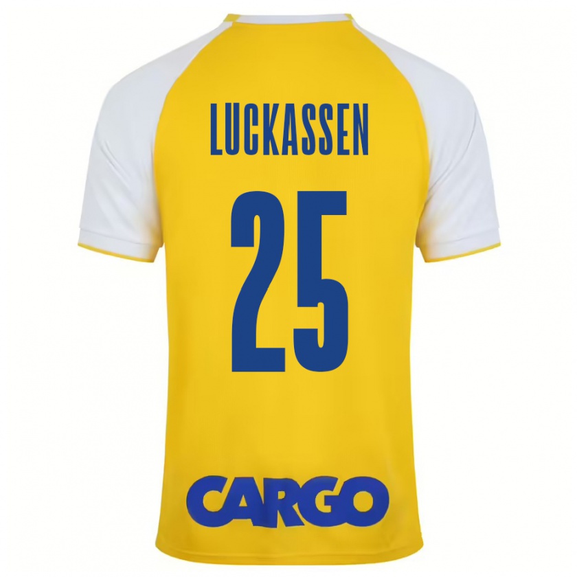 Kandiny Niño Camiseta Derrick Luckassen #25 Amarillo Blanco 1ª Equipación 2024/25 La Camisa Chile