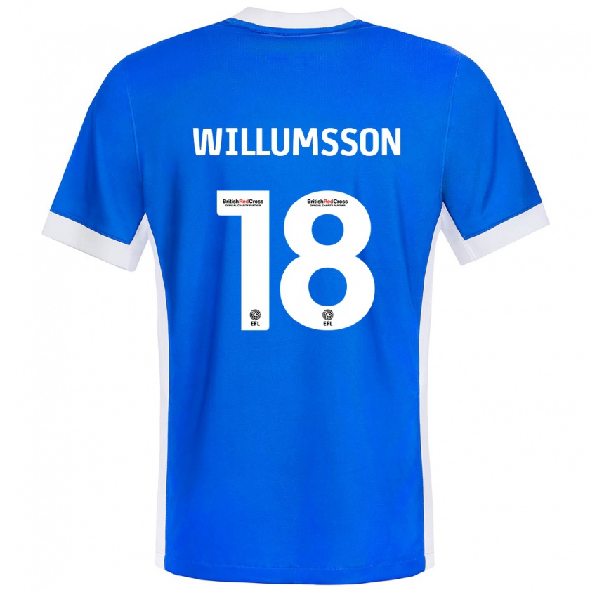 Kandiny Niño Camiseta Willum Thór Willumsson #18 Azul Blanco 1ª Equipación 2024/25 La Camisa Chile