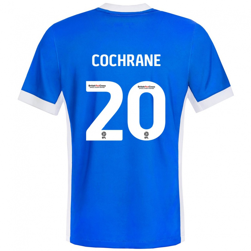 Kandiny Niño Camiseta Alex Cochrane #20 Azul Blanco 1ª Equipación 2024/25 La Camisa Chile