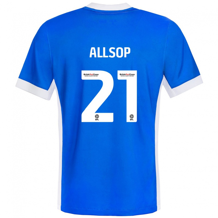 Kandiny Niño Camiseta Ryan Allsop #21 Azul Blanco 1ª Equipación 2024/25 La Camisa Chile