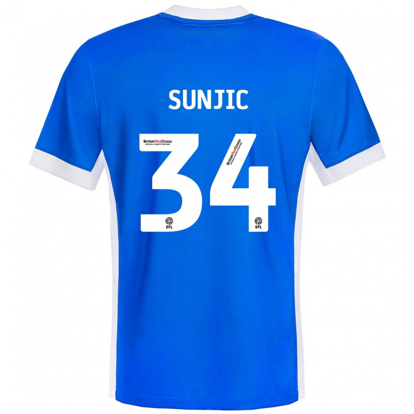 Kandiny Niño Camiseta Ivan Sunjic #34 Azul Blanco 1ª Equipación 2024/25 La Camisa Chile