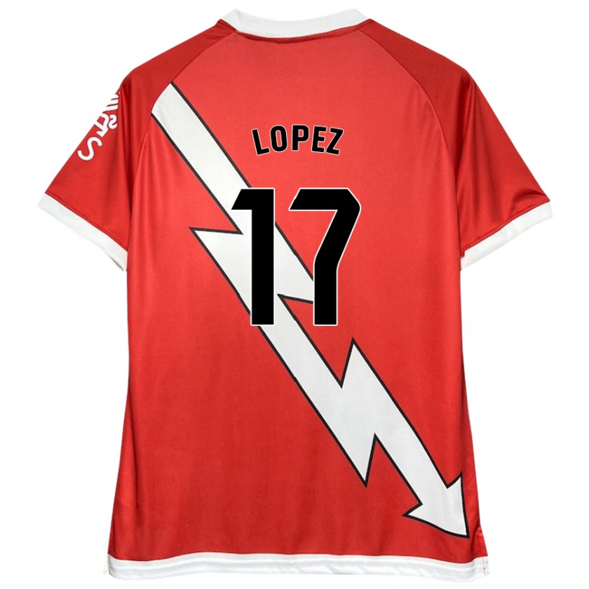 Kandiny Niño Camiseta Unai López #17 Blanco Rojo 1ª Equipación 2024/25 La Camisa Chile