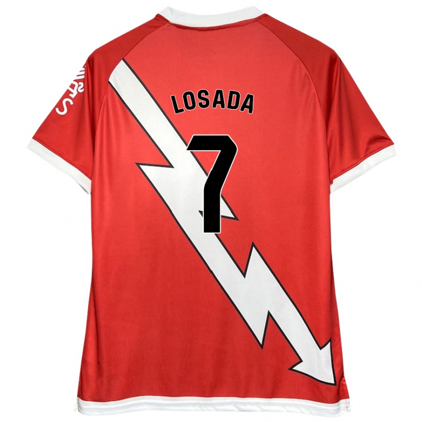 Kandiny Niño Camiseta Juan Losada #7 Blanco Rojo 1ª Equipación 2024/25 La Camisa Chile