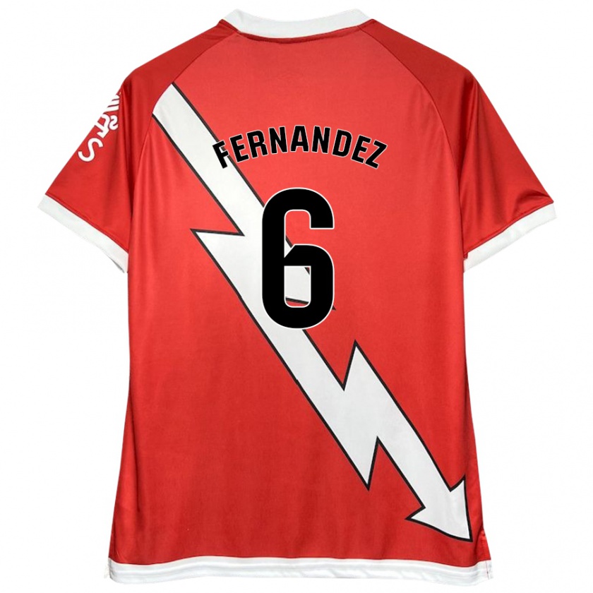 Kandiny Niño Camiseta Paula Fernández #6 Blanco Rojo 1ª Equipación 2024/25 La Camisa Chile