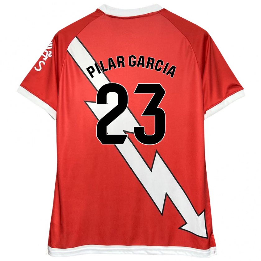 Kandiny Niño Camiseta María Pilar García Villalba #23 Blanco Rojo 1ª Equipación 2024/25 La Camisa Chile