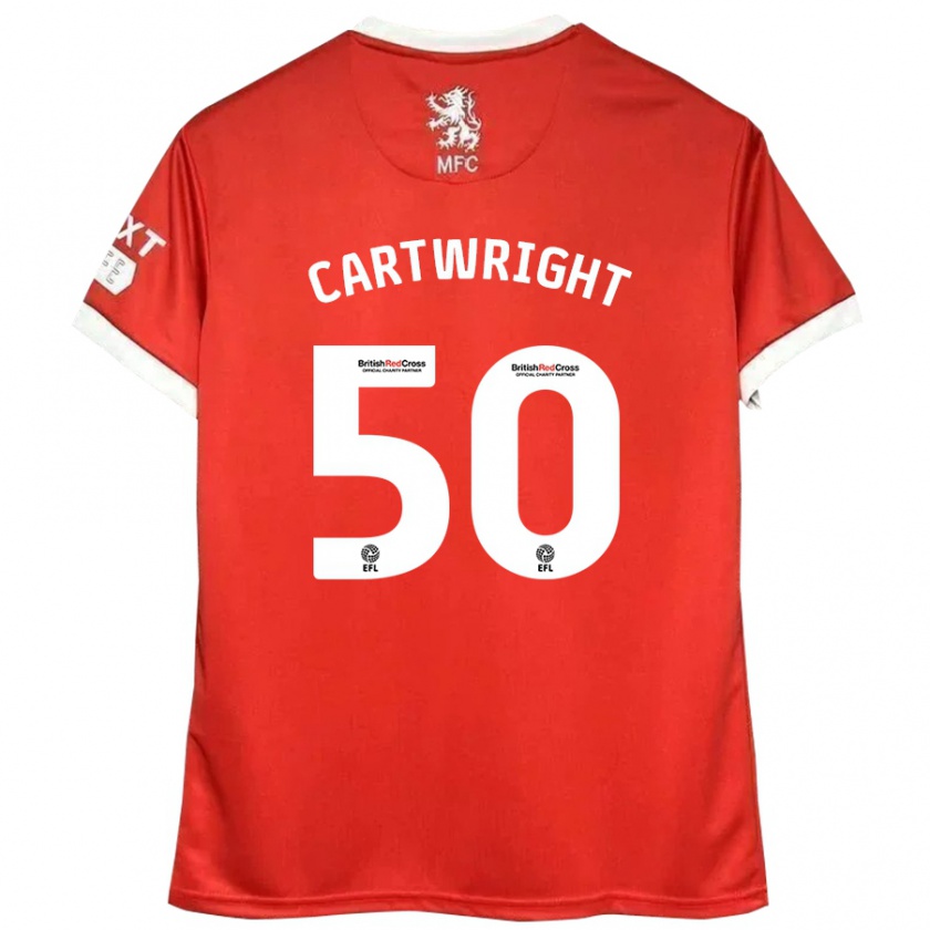 Kandiny Niño Camiseta Fin Cartwright #50 Rojo Blanco 1ª Equipación 2024/25 La Camisa Chile