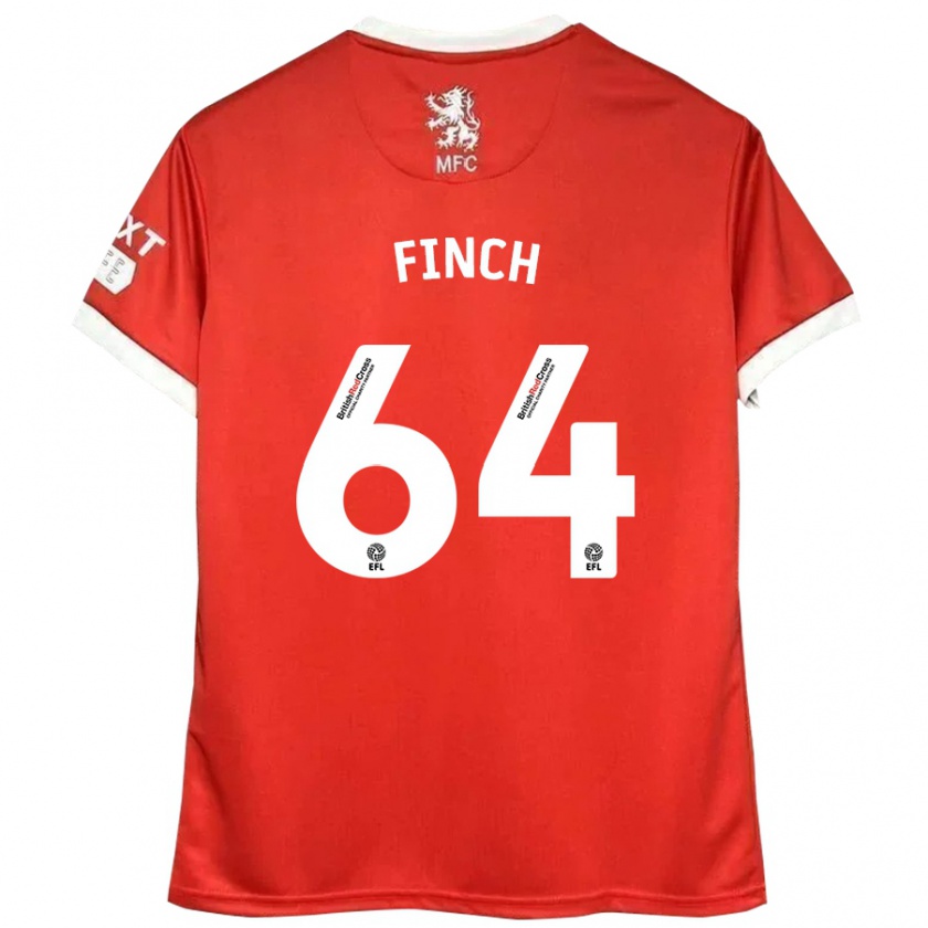 Kandiny Niño Camiseta Sonny Finch #64 Rojo Blanco 1ª Equipación 2024/25 La Camisa Chile