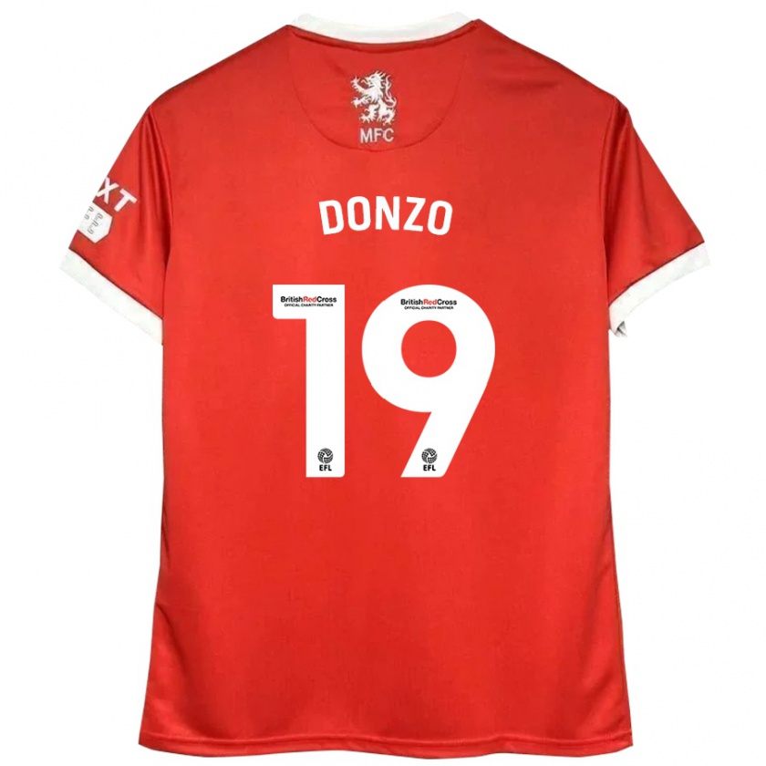 Kandiny Niño Camiseta Jolie Donzo #19 Rojo Blanco 1ª Equipación 2024/25 La Camisa Chile