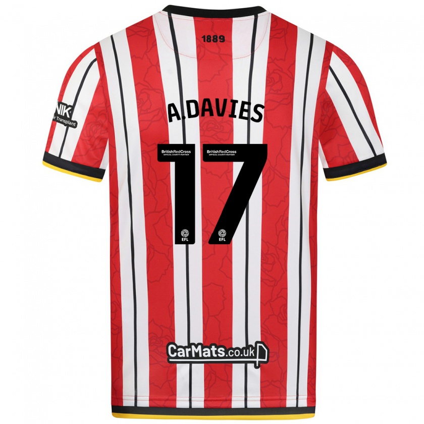 Kandiny Niño Camiseta Adam Davies #17 Rojo Blanco Rayas 1ª Equipación 2024/25 La Camisa Chile