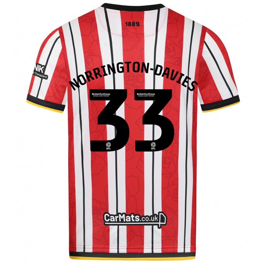 Kandiny Niño Camiseta Rhys Norrington-Davies #33 Rojo Blanco Rayas 1ª Equipación 2024/25 La Camisa Chile