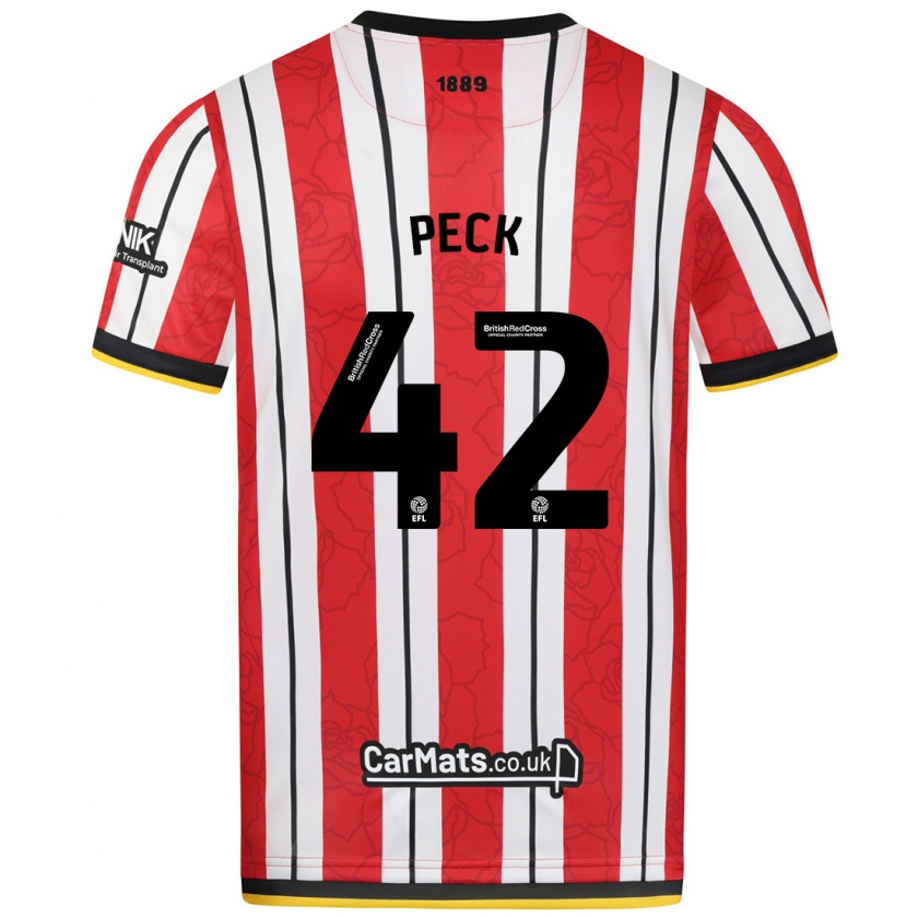 Kandiny Niño Camiseta Sydie Peck #42 Rojo Blanco Rayas 1ª Equipación 2024/25 La Camisa Chile