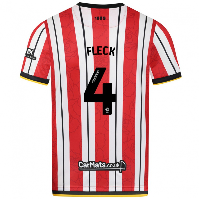 Kandiny Niño Camiseta John Fleck #4 Rojo Blanco Rayas 1ª Equipación 2024/25 La Camisa Chile