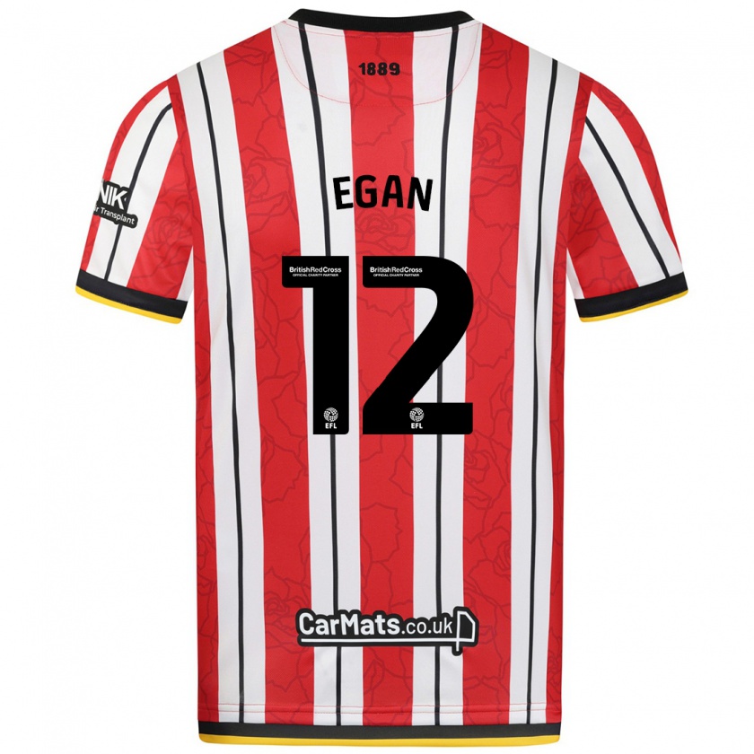 Kandiny Niño Camiseta John Egan #12 Rojo Blanco Rayas 1ª Equipación 2024/25 La Camisa Chile