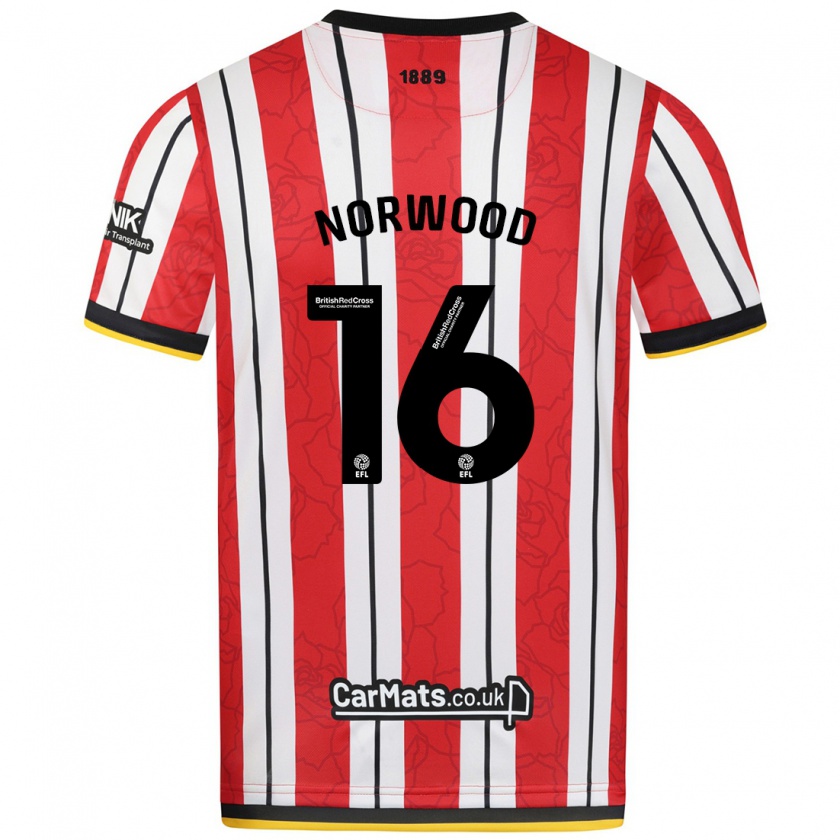 Kandiny Niño Camiseta Oliver Norwood #16 Rojo Blanco Rayas 1ª Equipación 2024/25 La Camisa Chile