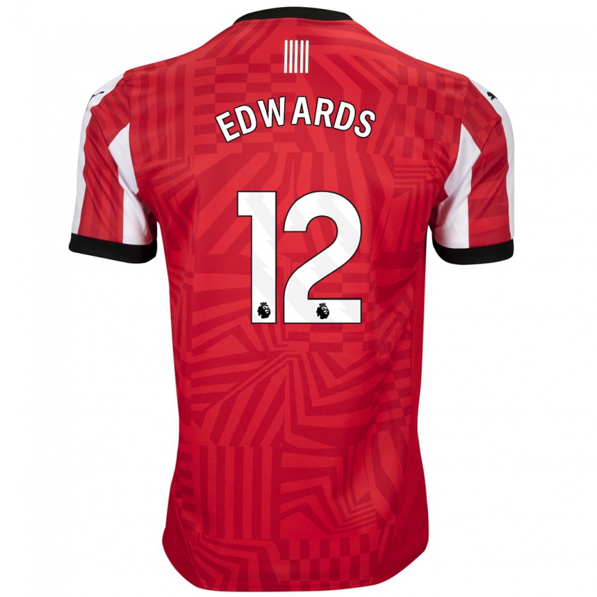 Kandiny Niño Camiseta Ronnie Edwards #12 Rojo Blanco 1ª Equipación 2024/25 La Camisa Chile