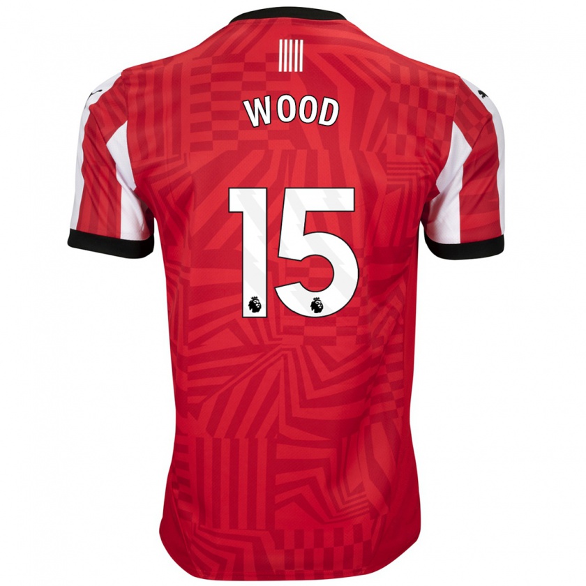 Kandiny Niño Camiseta Nathan Wood #15 Rojo Blanco 1ª Equipación 2024/25 La Camisa Chile