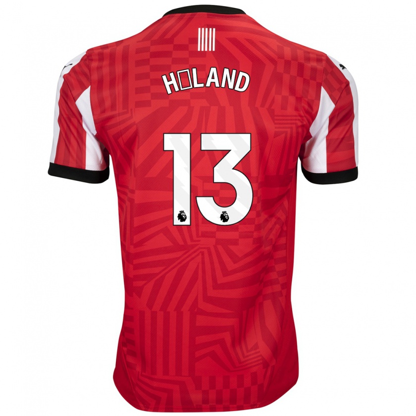 Kandiny Niño Camiseta Benedicte Håland #13 Rojo Blanco 1ª Equipación 2024/25 La Camisa Chile