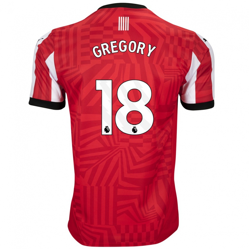 Kandiny Niño Camiseta Freya Gregory #18 Rojo Blanco 1ª Equipación 2024/25 La Camisa Chile