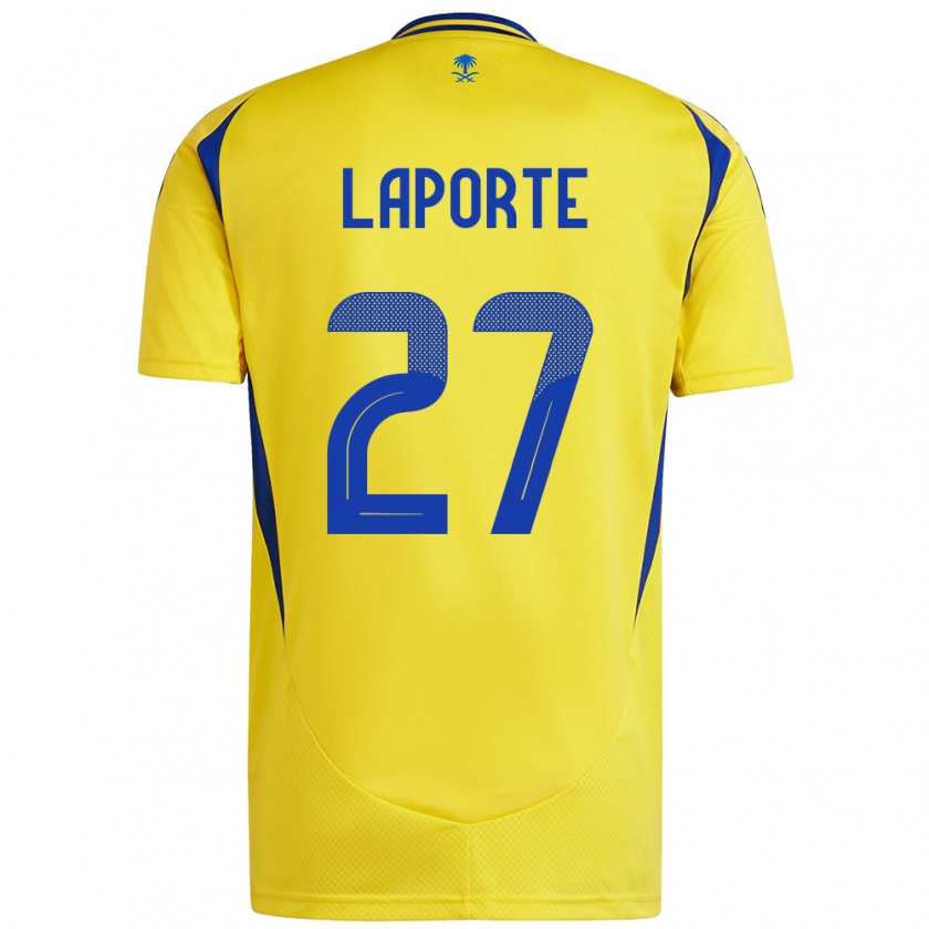 Kandiny Niño Camiseta Aymeric Laporte #27 Amarillo Azul 1ª Equipación 2024/25 La Camisa Chile