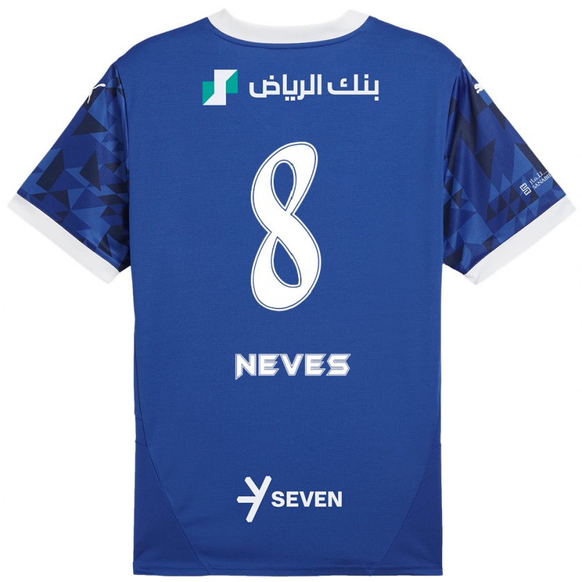 Kandiny Niño Camiseta Rúben Neves #8 Azul Oscuro Blanco 1ª Equipación 2024/25 La Camisa Chile