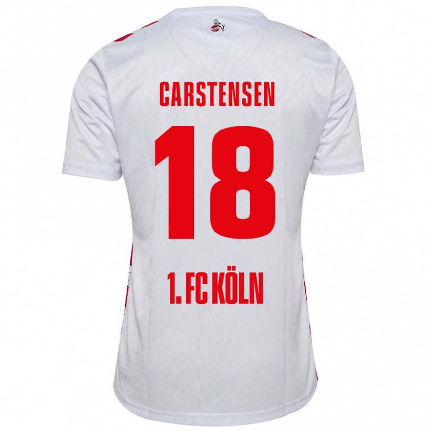 Kandiny Niño Camiseta Rasmus Carstensen #18 Blanco Rojo 1ª Equipación 2024/25 La Camisa Chile